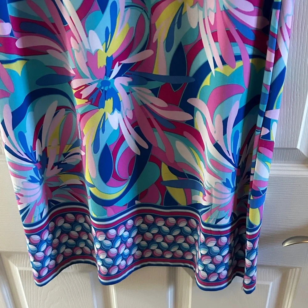 Pappagallo Vibrant Multicolor Dress with Ruffle Sleeves S